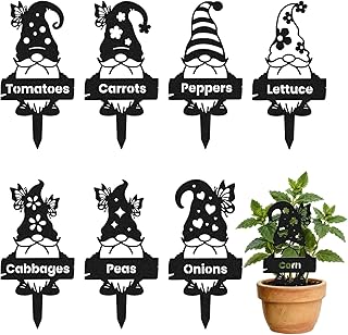 8PCS Metal Plant Markers Stakes Gnome with Vegetable for Outdoor Indoor, 3.5