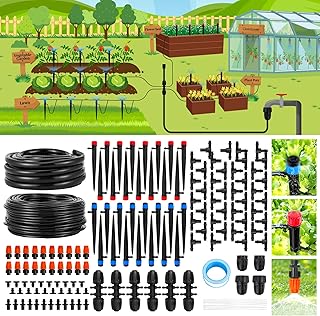 240FT Drip Irrigation System,Automatic Drip Irrigation Kit with 1/2 inch Hose 1/4 inch Distribution 