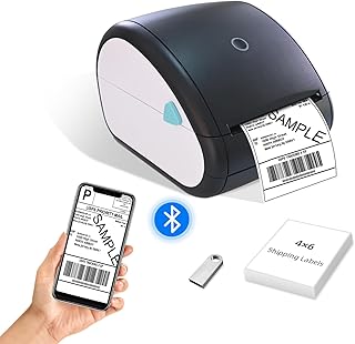 Thermal Label Printer 4x6, Bluetooth Shipping Label Printer for Small Businesses, with Built-in Pape