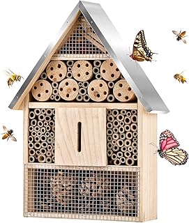 Wooden Mason Insect Bee Butterfly House,Insect Hotel,an Outdoor Hanging Bamboo Habitat for Bee Butte