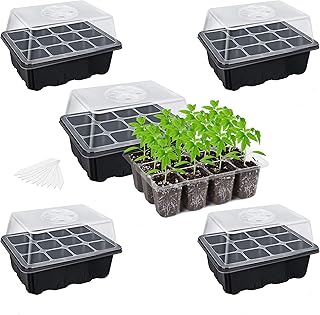 Bonviee 5-Pack Seed Starter Tray Seedling Kits,Plant Starter Kit with Adjustable Humidity Dome and B