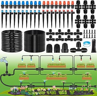 240FT Drip Irrigation System Kits - Automatic Garden Watering Sprinkler with 1/2 & 1/4 inch Tubing H
