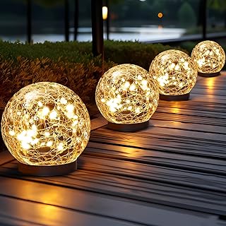 Solar Globe Lights Outdoor Waterproof - Cracked Glass Ball Lights for Garden, Patio, Yard, Lawn and 