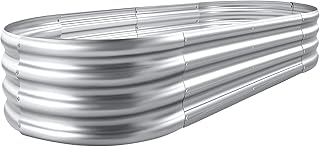 Land Guard Galvanized Raised Garden Bed Kit, Galvanized Planter Garden Boxes Outdoor, Oval Large Met