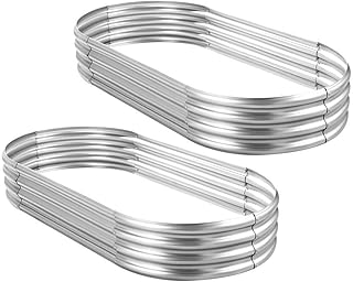 Land Guard 2Pcs Galvanized Raised Garden Bed Kit, Galvanized Planter Oval Large Metal Raised Garden 