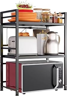 DOLALIKE Expandable Microwave Rack, Countertop Kitchen Utensils Tableware Storage, Carbon Steel 3 Ti