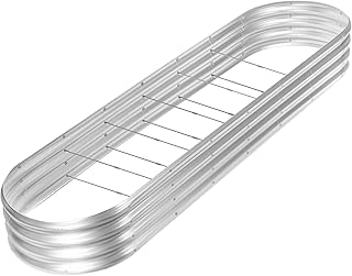 Land Guard 8ft Galvanized Raised Garden Bed Kit, Raised Garden Boxes Outdoor, Oval Metal Raised Gard