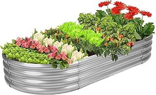 Raised Garden Bed Galvanized Planter Box Outdoor, 5ft Oval Large Rot-Resistant Metal Garden Bed Plan