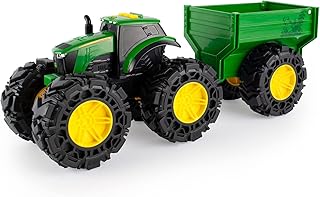 TOMY Monster Treads - John Deere Tractor Toy and Wagon - Includes Lights, Sounds, and Monster Truck 