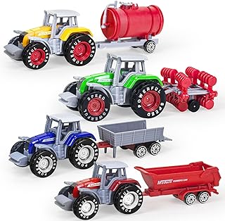 4 Pack Farm Tractor Toys, Die cast Tractor Toys with Trailers for Kids 3-5 Detachable Alloy Farm Tra
