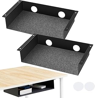 2 Pack Under Desk Storage Shelf, Carbon Steel Under Desk Tray with Mute Felt Sheets, Mount Shelf Org