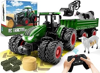 Remote Control Tractor Toy, Kids RC Tractor Set & Truck and Trailer Front Loader - Metal Car Head/8 