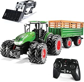 Remote Control Tractor and Trailer Set RC Kids Tractor Toy Front Loader Farm Truck Toddler Farm Toys