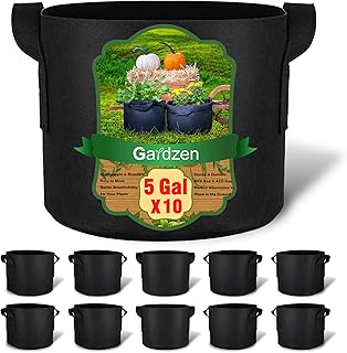 Gardzen 10-Pack 5 Gallon Grow Bags, 300G Thickened Aeration Fabric Pots with Handles, Heavy Duty Clo