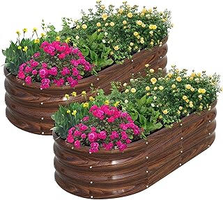 SnugNiture Galvanized Raised Garden Bed Outdoor, 2 Pcs 4x2x1ft Oval Metal Planter Box for Planting P
