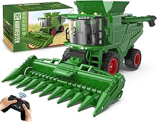Remote Control Combine Harvester Tractor Toy with Corn Head, RC Tractor Toys for Kids 3+, Light/Spra