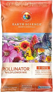 Earth Science Wildflower Pollinator Mix— 6 lb—3-in-1 Mix with Premium Wildflower Seed, Plant Food an