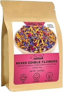 FullChea - Mixed Edible Flowers - 1oz/29g - Natural Dried Calendula, Cornflower, and Rose Petals - C