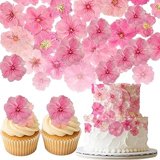 40 Pcs 2 Kinds Natural Pressed Dried Edible Flowers for Cake Topper Decoration - Pink Mix Sakura, Ch