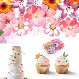 50PCS Edible Flowers Cake Decorations, Wafer Paper Edible Flower Cake Toppers Mixed Size Hawaiian Fl