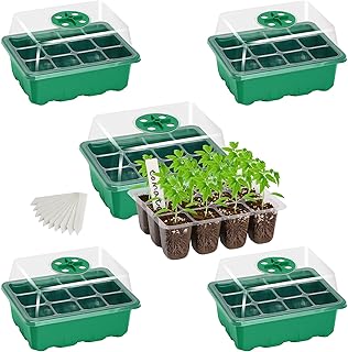 Bonviee 5-Pack Seed Starter Trays, Seed Starter Kit with Adjustable Humidity Dome and Base Indoor Gr