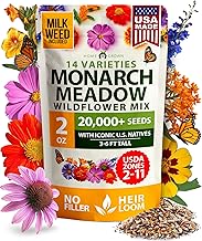 HOME GROWN Premium Monarch Butterfly Wildflower Seeds Mix (2oz) - 20000+ Non-GMO Milkweed Seeds for 