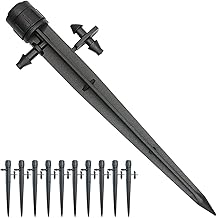 25 Pcs Drip Irrigation Emitters, Adjustable Flow 0-20 GPH Irrigation Drippers with Stake, Full Circl