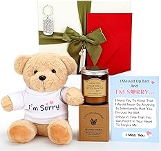 HyDren 5 Pcs I'm Sorry Gifts Set with Big Box Include I'm Sorry Plush Gifts Candle Apology Card Keyc