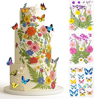 50 Pcs 10 Kinds Real Natural Edible Wildflower Cake Toppers & Edible Butterflies Wedding Cake Topper