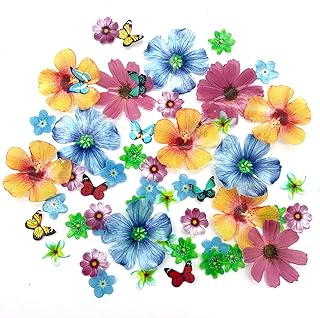 58Pcs Edible Butterfly and Flowers Cake Topper Cupcake Toppers Wedding Themed Party Birthday Cake De
