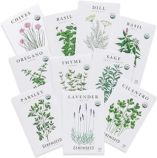 Sereniseed Certified Organic Herb Seeds (10-Pack) – Non GMO, Heirloom – Seed Starting Video - Basil,