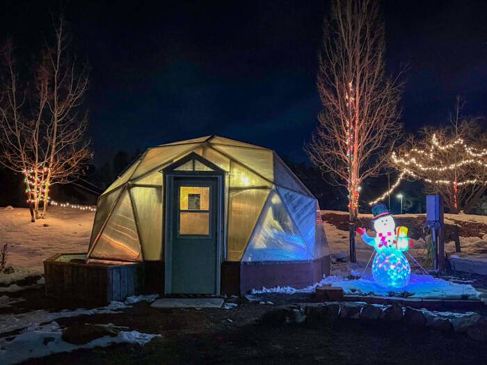 Growing Dome surrounded by Christmas lights