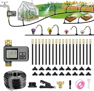 60Ft Drip Irrigation System with Smart Water Timer – Automatic Garden Watering Kit with Solid Brass 
