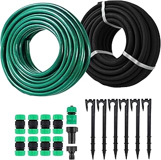 Customizable Soaker Hose System, 1/2inch 50ft Rubber Hose with 25ft PVC Garden Hose, Drip Irrigation
